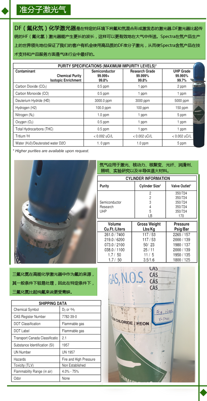 氟化氘激光混合氣 DF激光混合氣